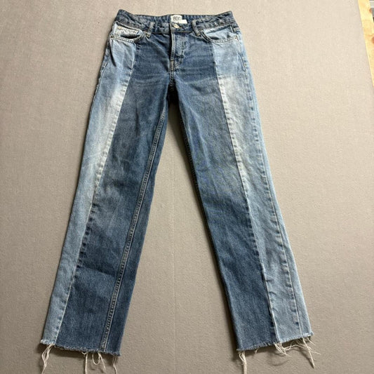 BDG Urban Outfitters Jessye Two Tone Colorblock Straight Jeans Womens 28x28 Raw