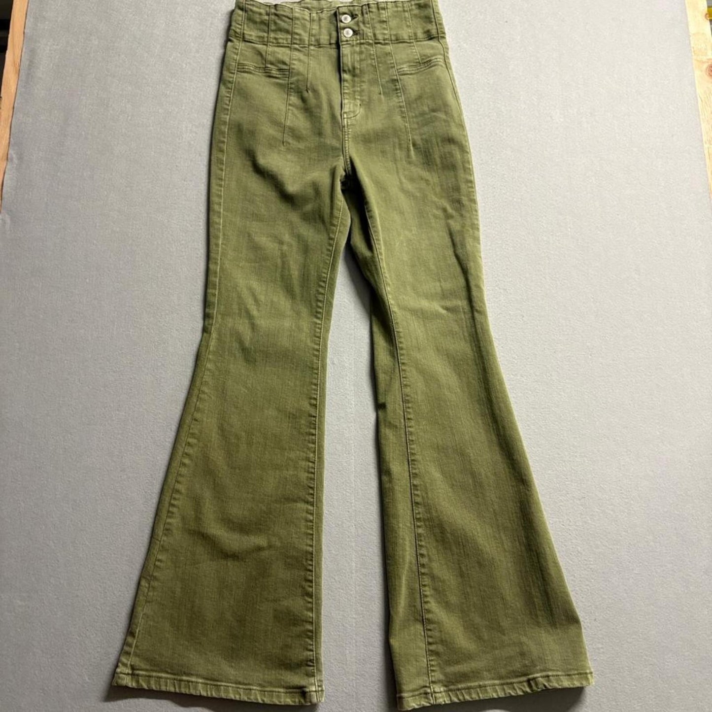 We The Free People Just Float On Flare Jeans Womens 29 Olive Green High Rise