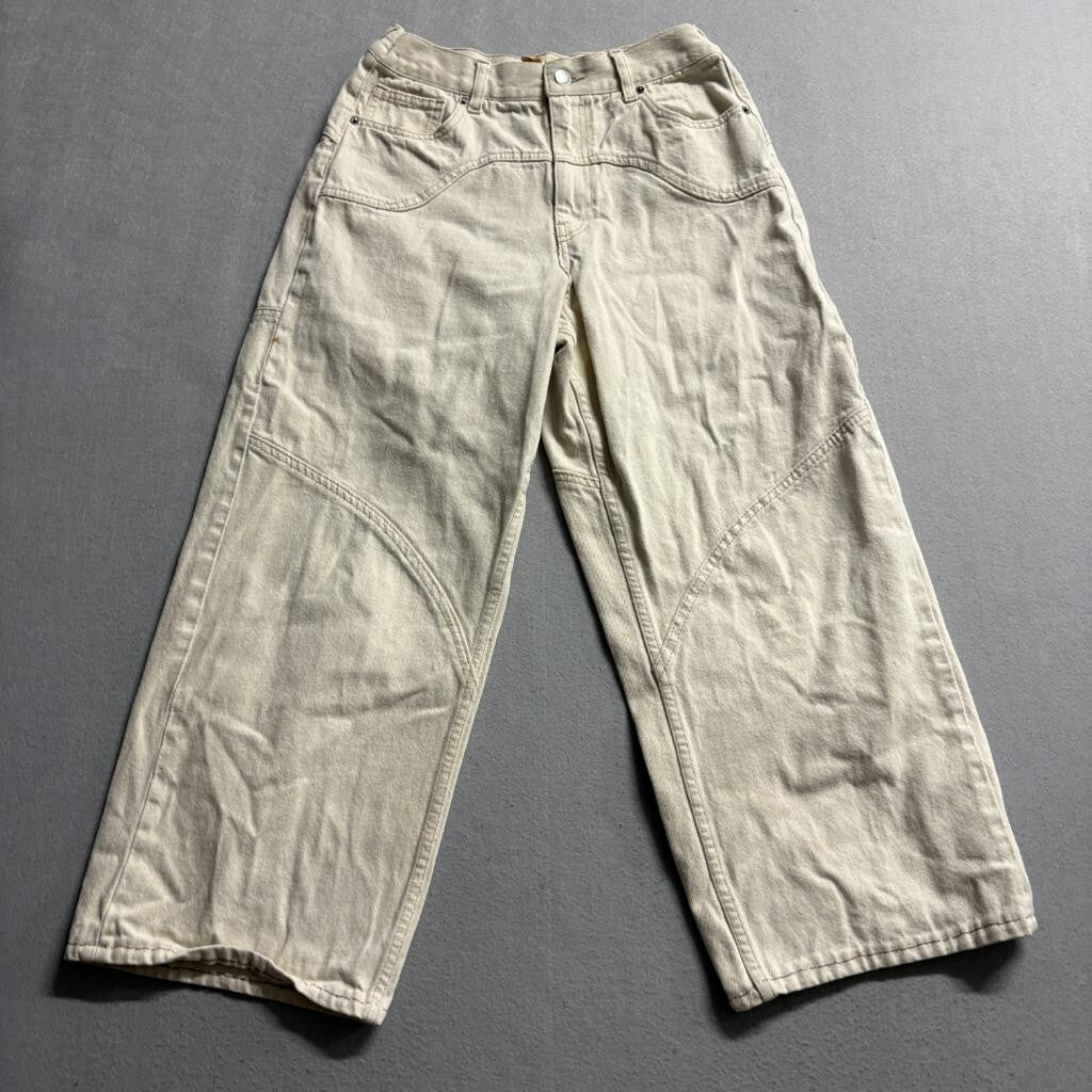 H&M Wide Leg Jeans Womens Size 8 Beige Cotton High Rise Seam Detail Denim