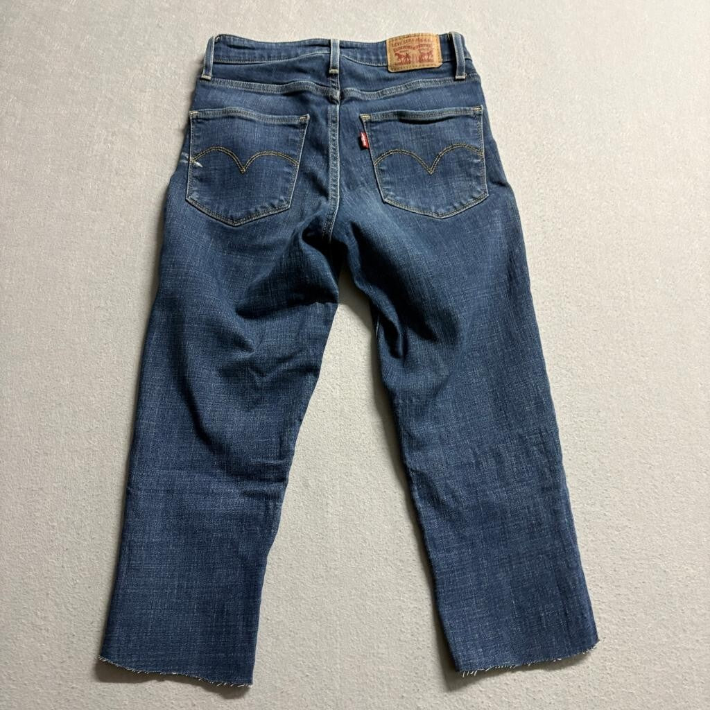 Levis 721 High Rise Skinny Jeans Womens 26 Blue Denim Raw Hem Cropped