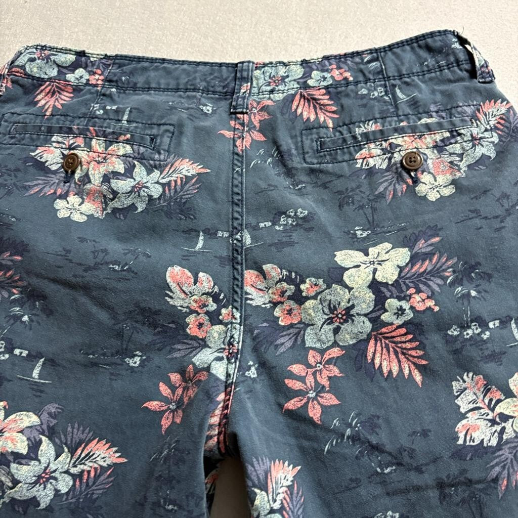 Arizona Jean Co Mens Shorts Size 34 Blue Floral Tropical Cotton Flat Front Chino