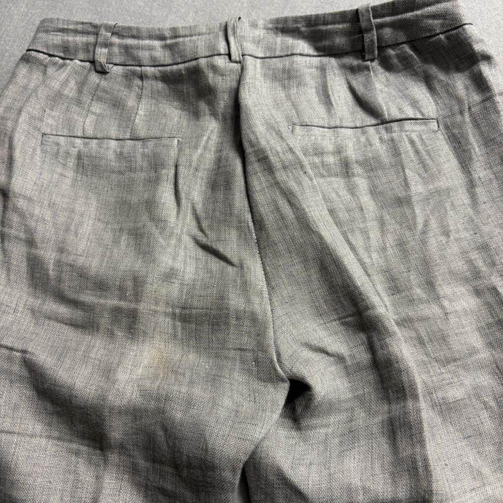 Zara Basic Collection Women's 100% Linen Pants Size 4 Gray Cuffed Ankle Trousers