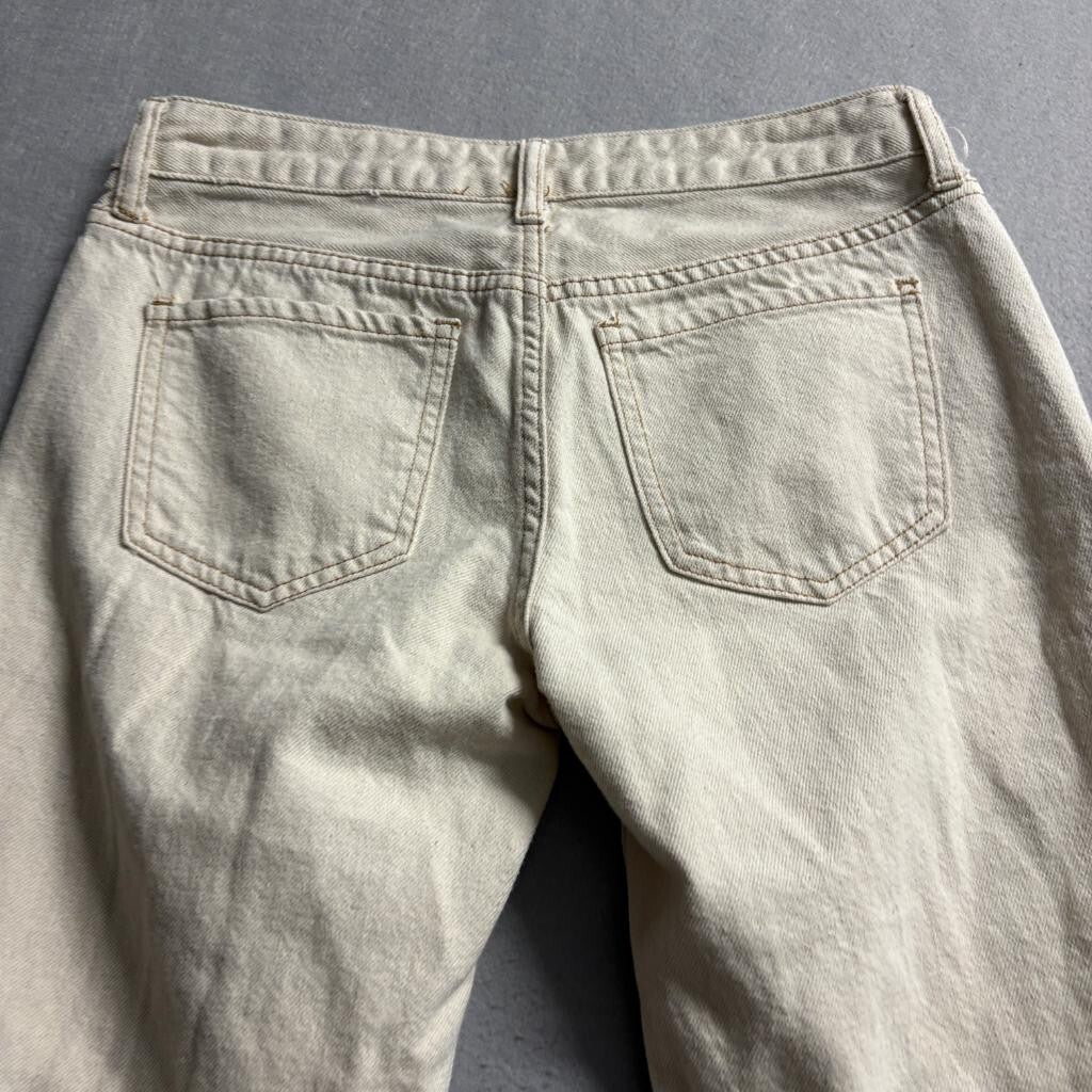 SONG Street Jean Womens 7/28 Beige Distressed Ripped Low Rise Wide Leg Jeans