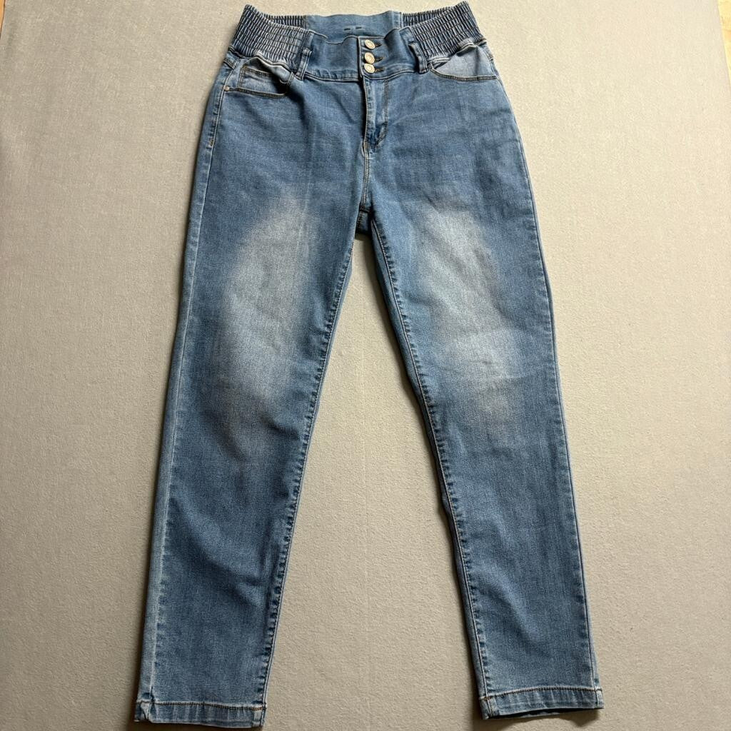 Jeans Wear High Waist Elastic Band Skinny Jeans Womens XL Blue Denim Stretch