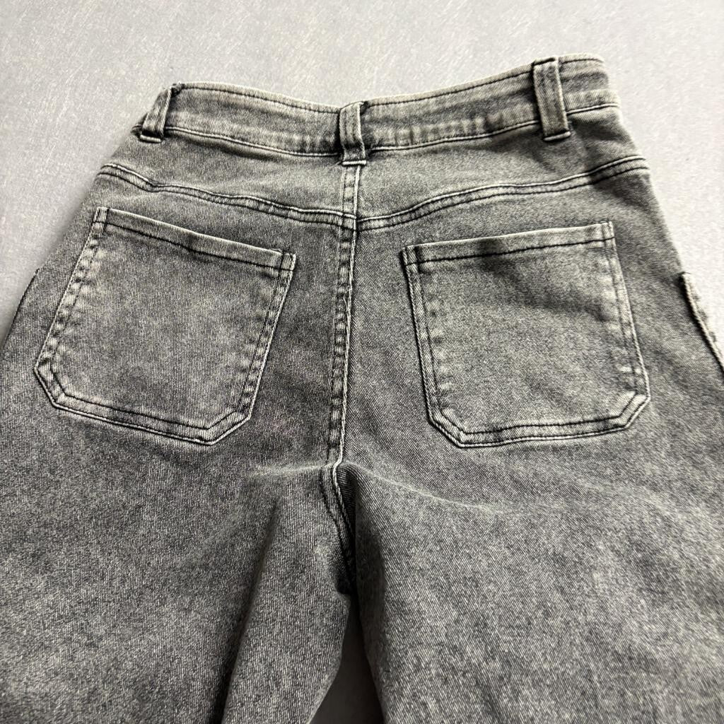 Impulsive Womens Cargo Pants Size S Gray Acid Wash High Rise Wide Leg Straps