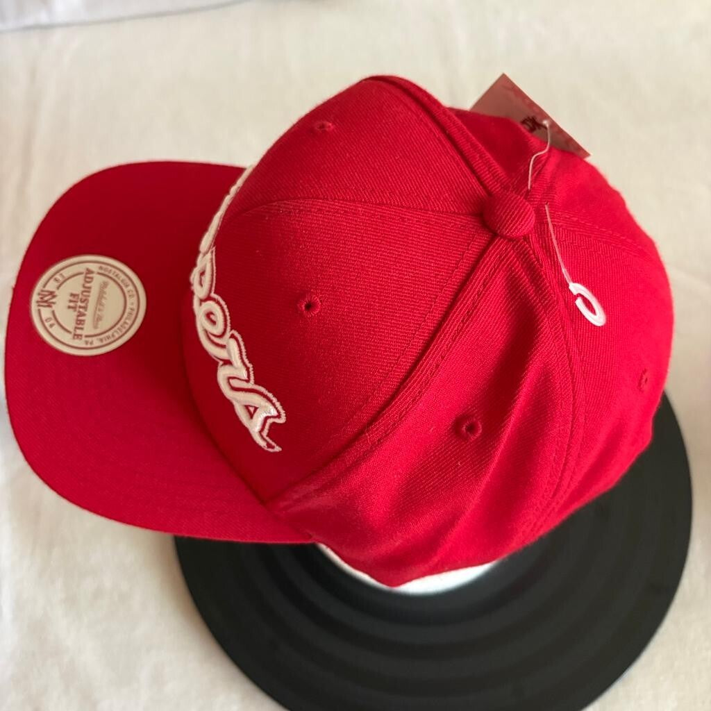LA Clippers Mitchell & Ness Snapback Hat Red Script Logo NBA Basketball Cap OSFA