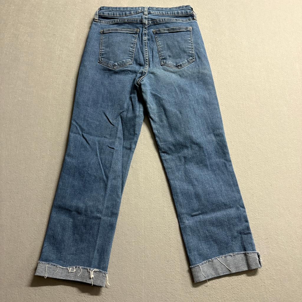 Cotton On 91 Mid Slim Straight Jeans Womens Size 6 Distressed Raw Hem Blue Denim