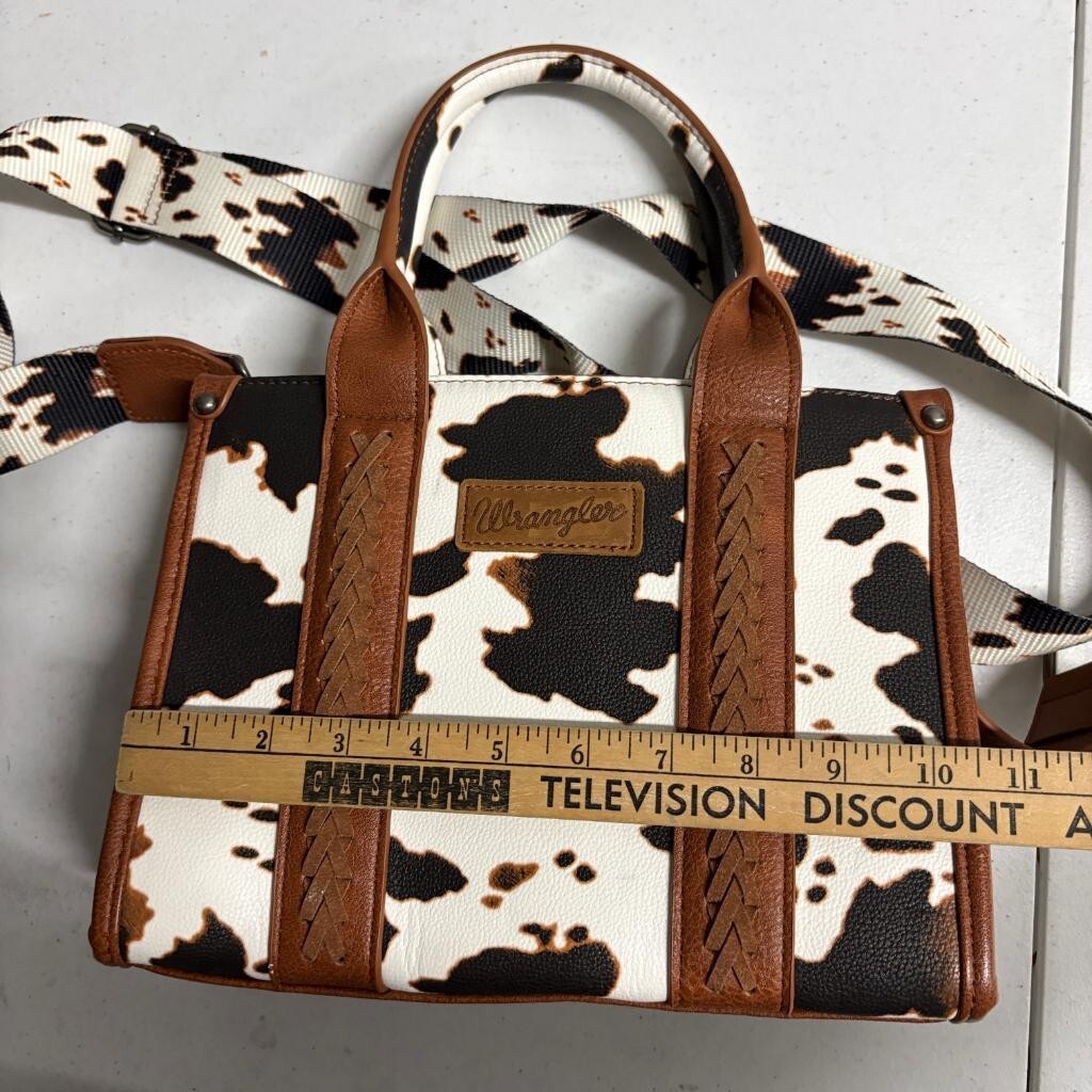 Wrangler Cow Print Mini Tote Bag Womens Brown Faux Leather Crossbody Satchel