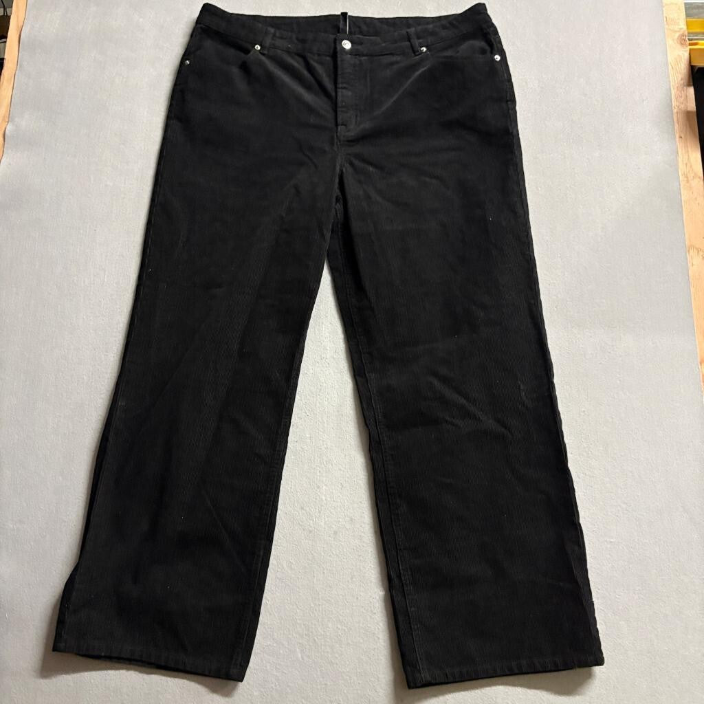 H&M Divided Corduroy Pants Womens Size 18 Black Wide Leg High Rise 100% Cotton
