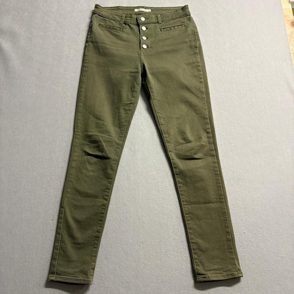 Levi's 721 High Rise Skinny Jeans Womens 29x30 Olive Green Button Fly Denim