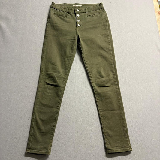 Levi's 721 High Rise Skinny Jeans Womens 29x30 Olive Green Button Fly Denim