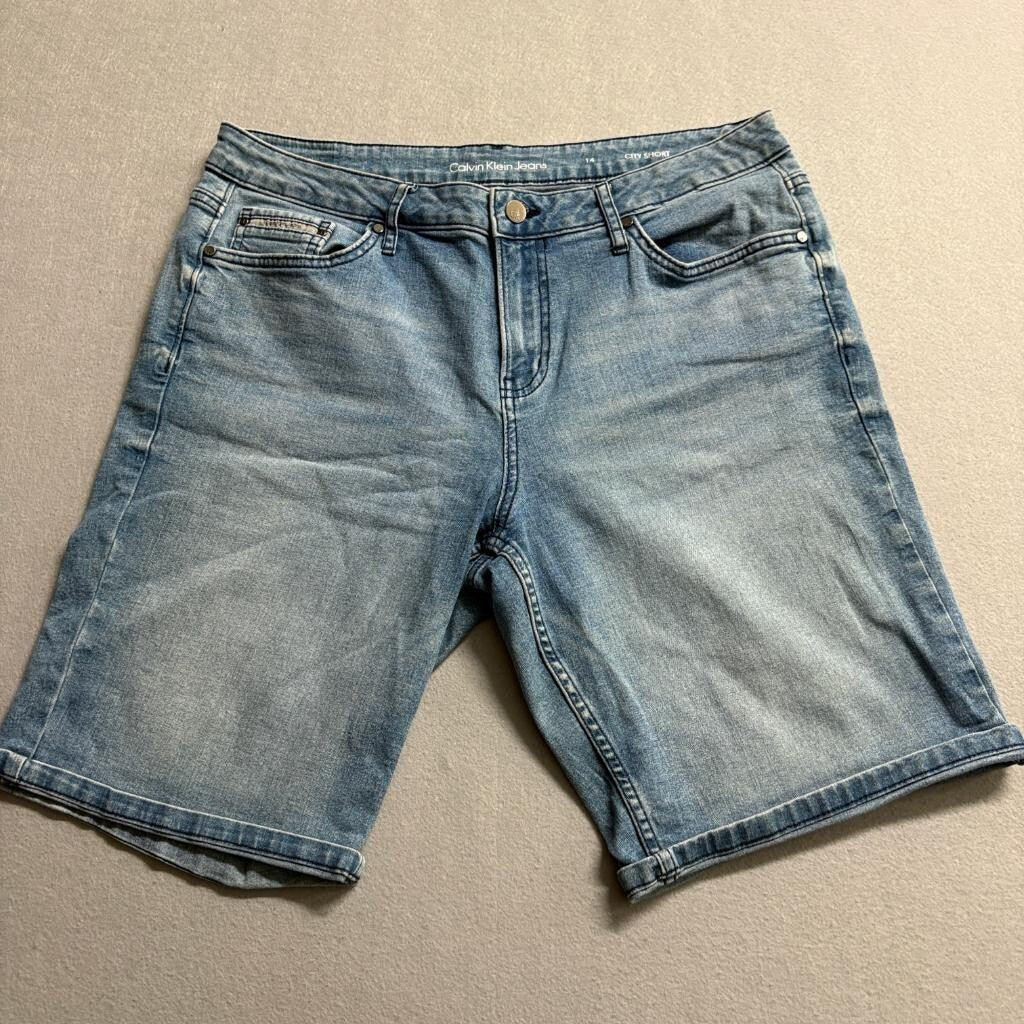 Calvin Klein Jeans Womens City Short Denim Bermuda Shorts Size 14 Blue Stretch