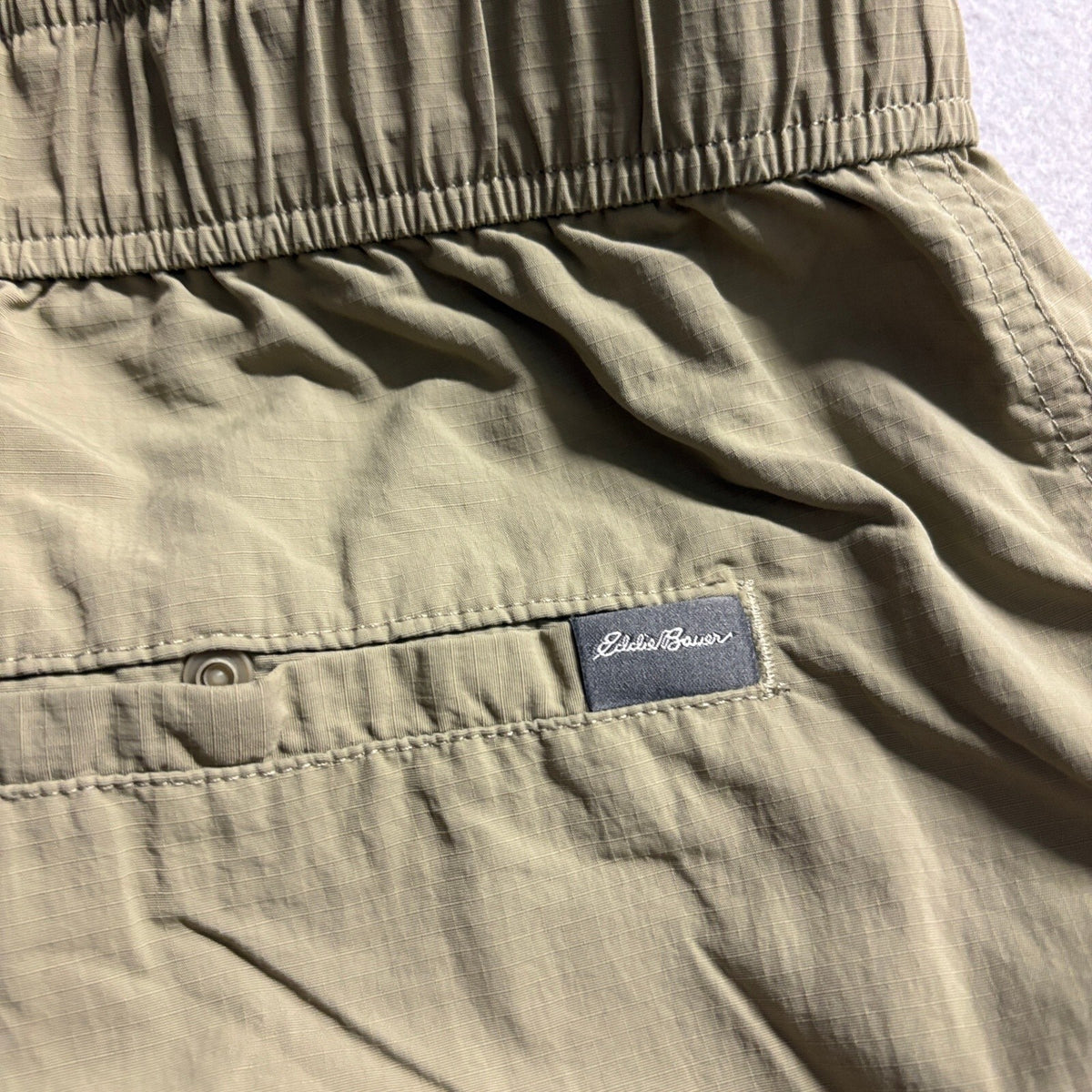 Eddie Bauer Shorts Mens XL Green Nylon Belted Hiking Cargo Outdoor Ripstop