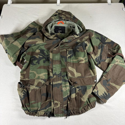 Zara 1975 Camouflage Hooded Field Jacket Mens Small Green Woodland Camo Utility