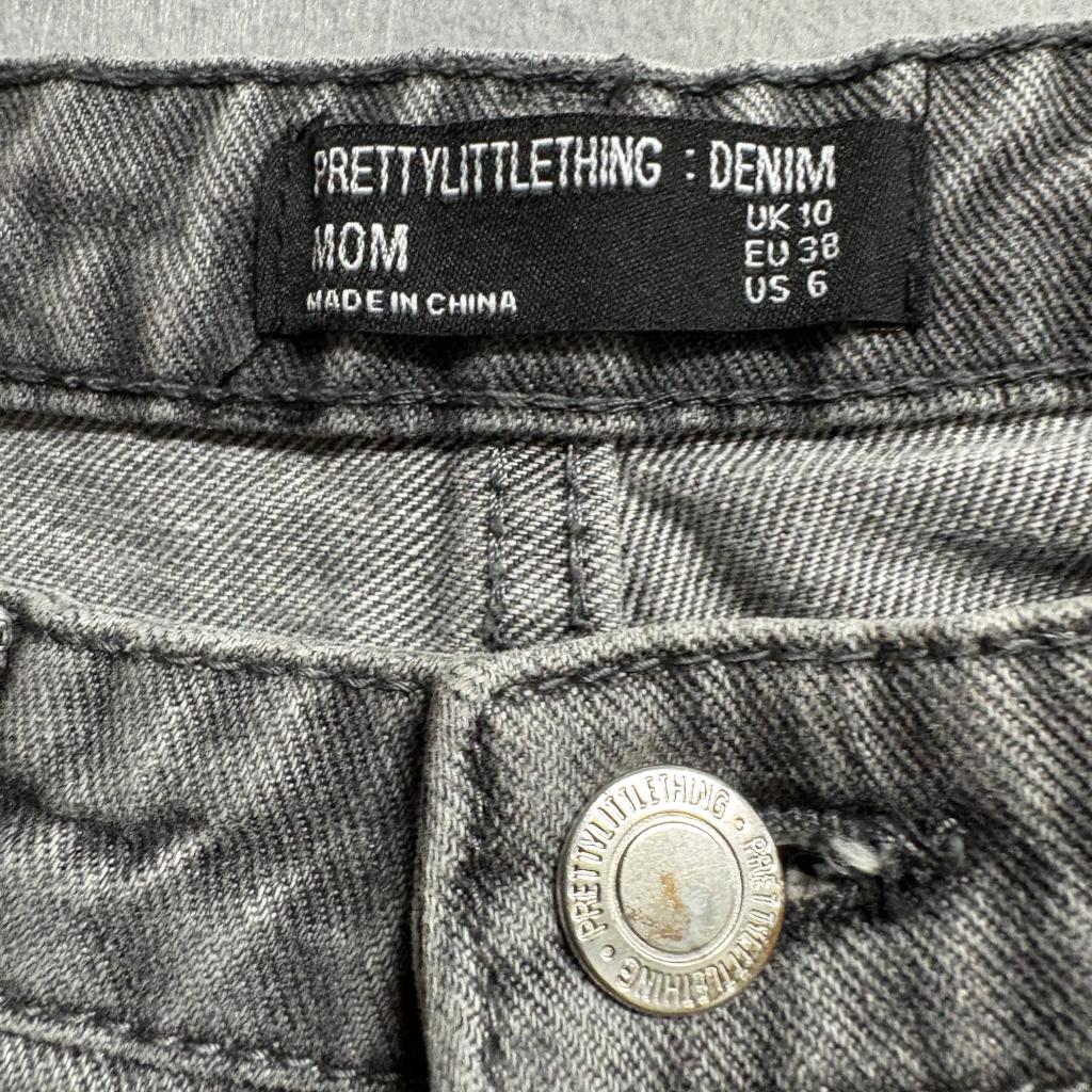 PrettyLittleThing Mom Jeans Womens US 6 Gray Acid Wash Denim High Rise Tapered