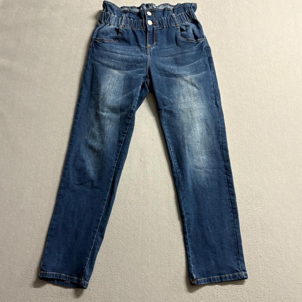 No Boundaries Paperbag Waist Jeans Womens Size 5 Blue Denim High Rise Stretch
