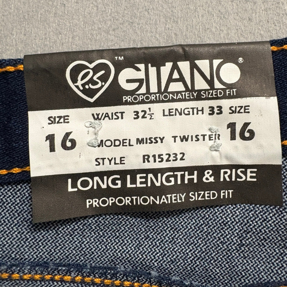 Vintage P.S. Gitano High Waist Jeans Womens 16 Long Dark Wash Power Stretch NWT