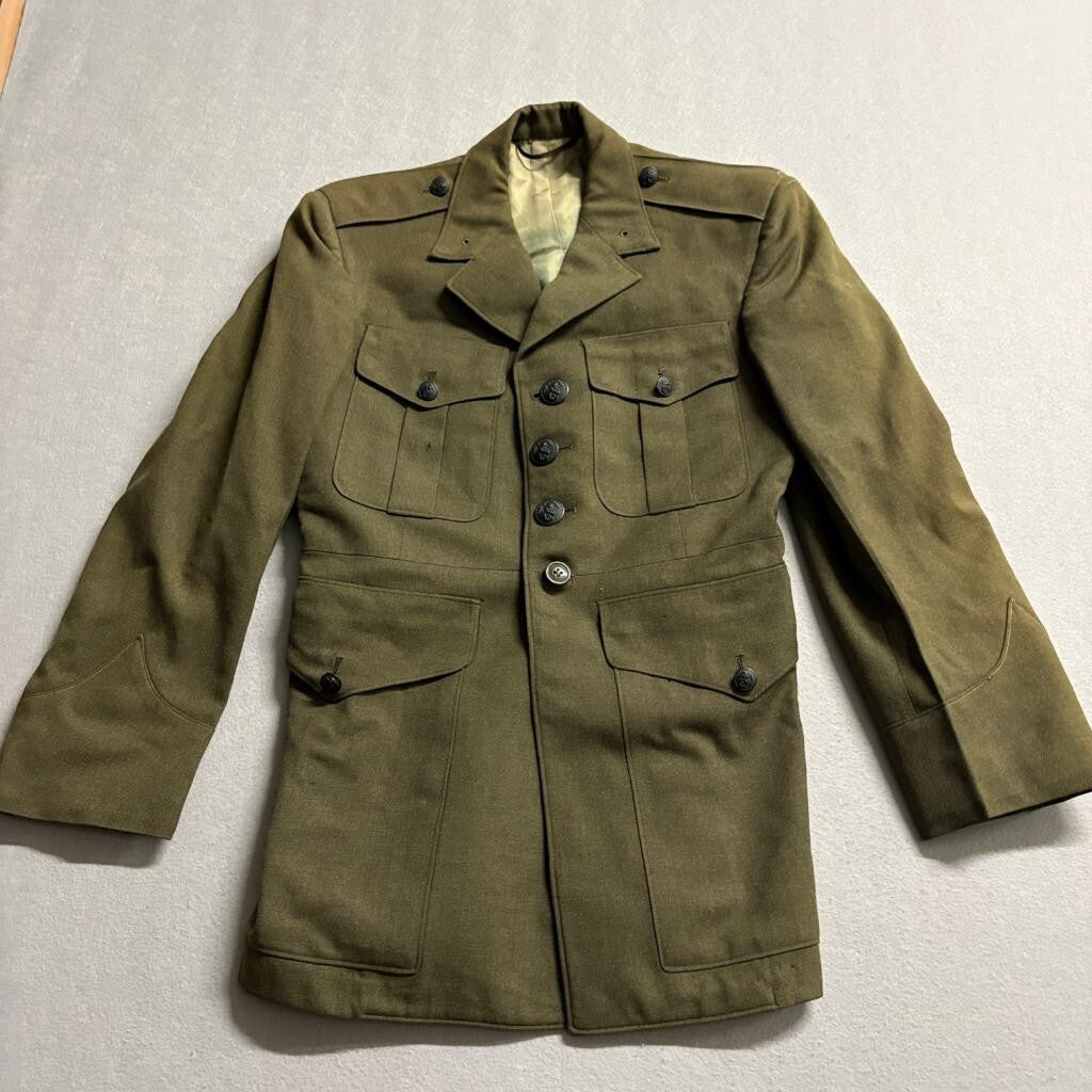 WWII USMC US Marine Corps Officer Forest Green Wool Service Dress Jacket Coat