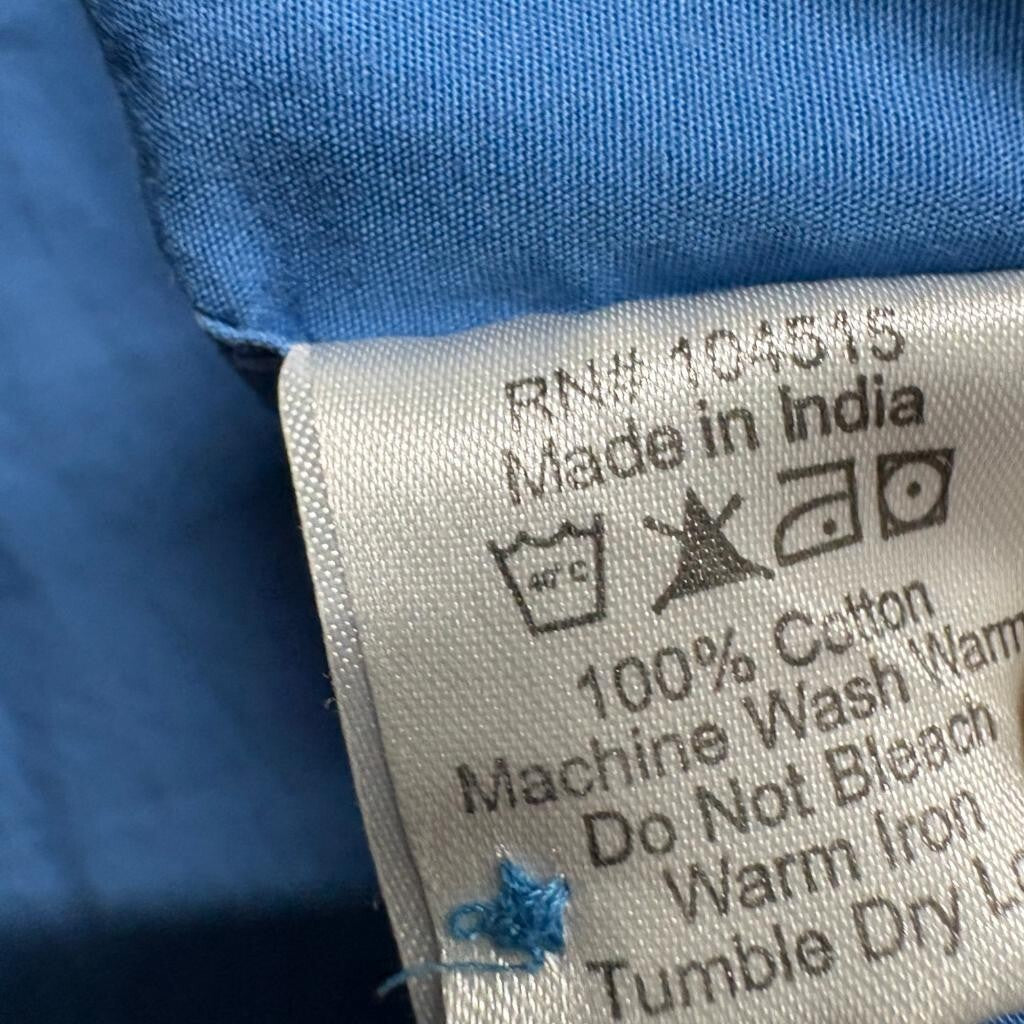 PD&C Mens Shirt Large Blue Cotton Short Sleeve Casual Button Up Work Utility