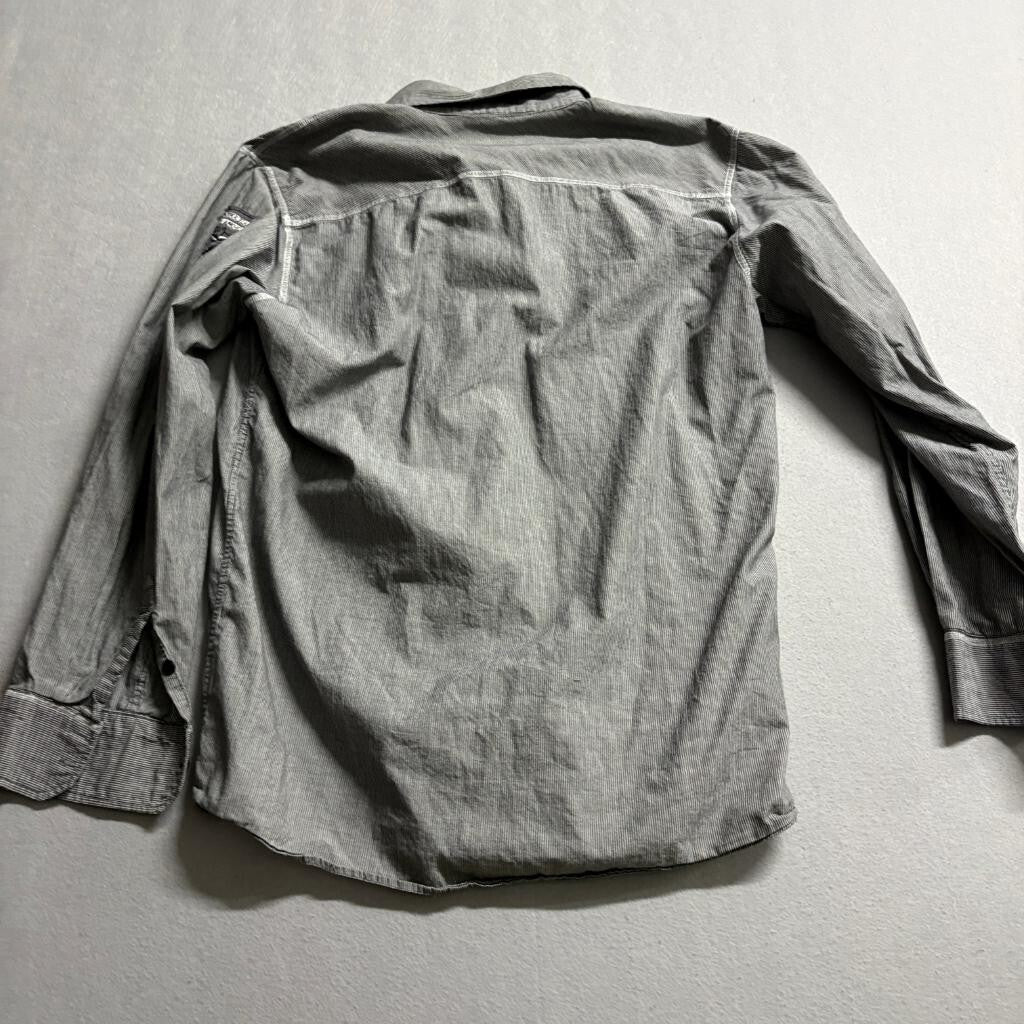 Untouchable Brand Mens XL Gray White Striped Long Sleeve Button Up Shirt