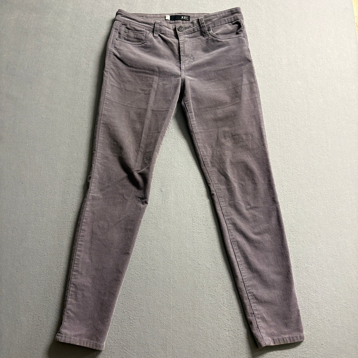 KUT from the Kloth Diana Skinny Corduroy Pants Womens Size 8 Gray Stretch Velvet