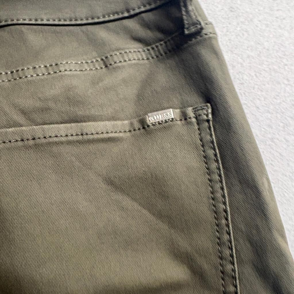 Guess Jayden Mid Rise Skinny Jeans Womens 31x28 Olive Green Coated Stretch Denim