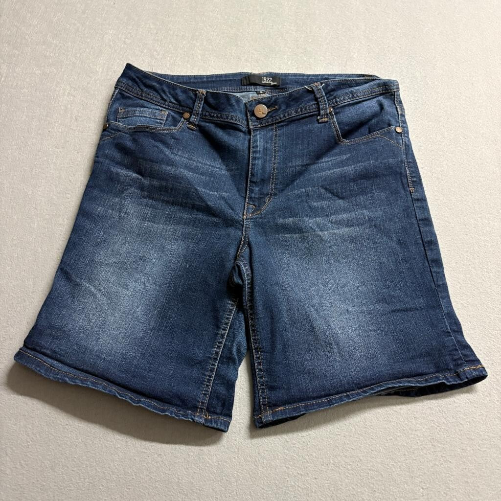 1822 Denim Bermuda Shorts Womens Size 14 Blue Stretch Denim Mid Rise Casual