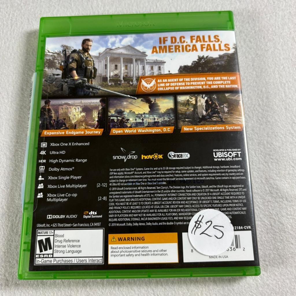 Tom Clancys The Division 2 Xbox One Game Disc Case and Insert Included
