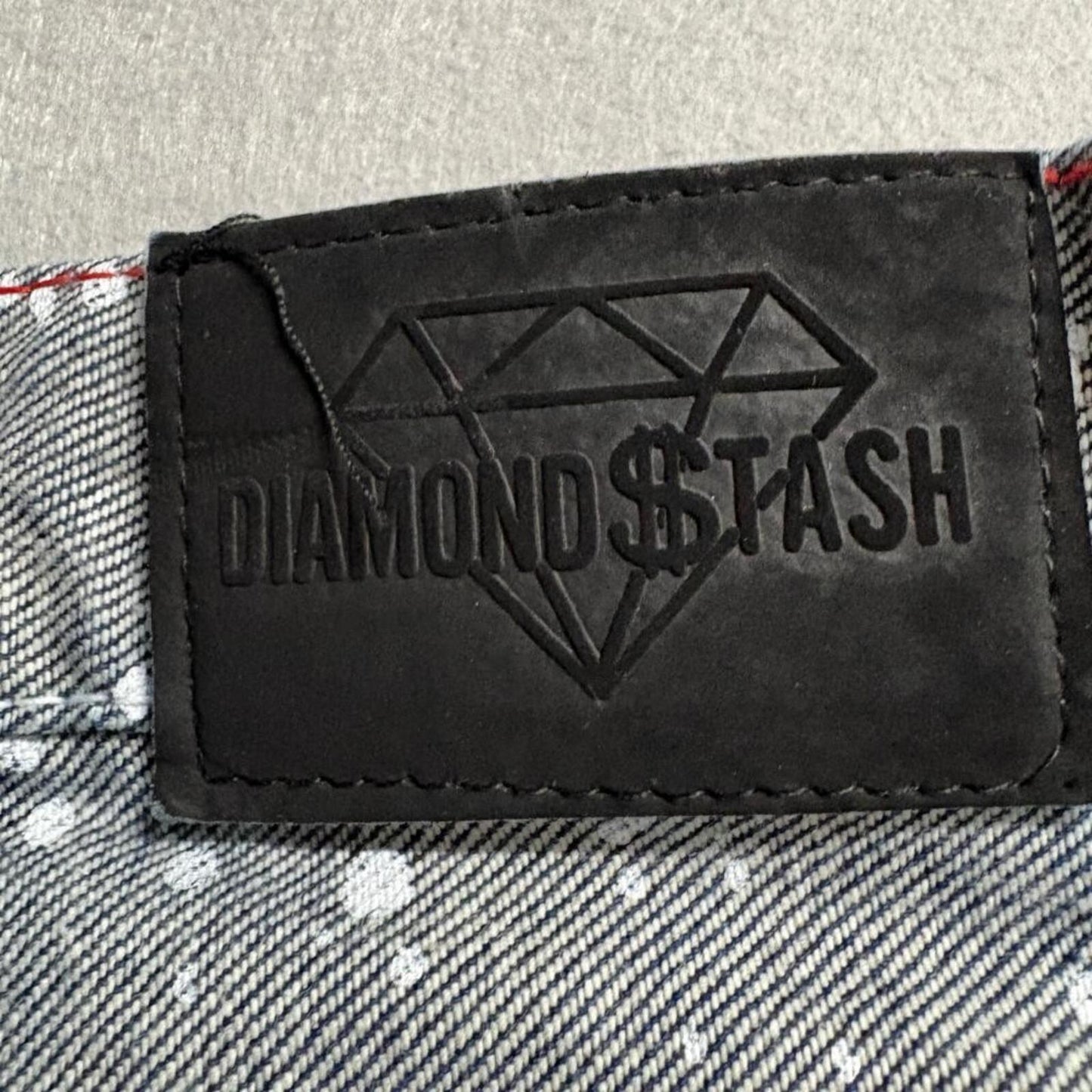 Diamond Stash Mens Jeans Size 40 Gray Acid Bleach Splatter Bull 23 Graphic Denim