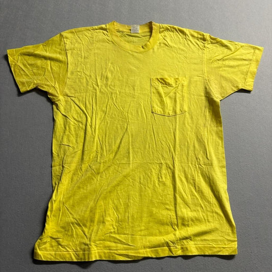 Vintage Fruit of the Loom Pocket T-Shirt Mens XL Yellow Blank Single Stitch USA