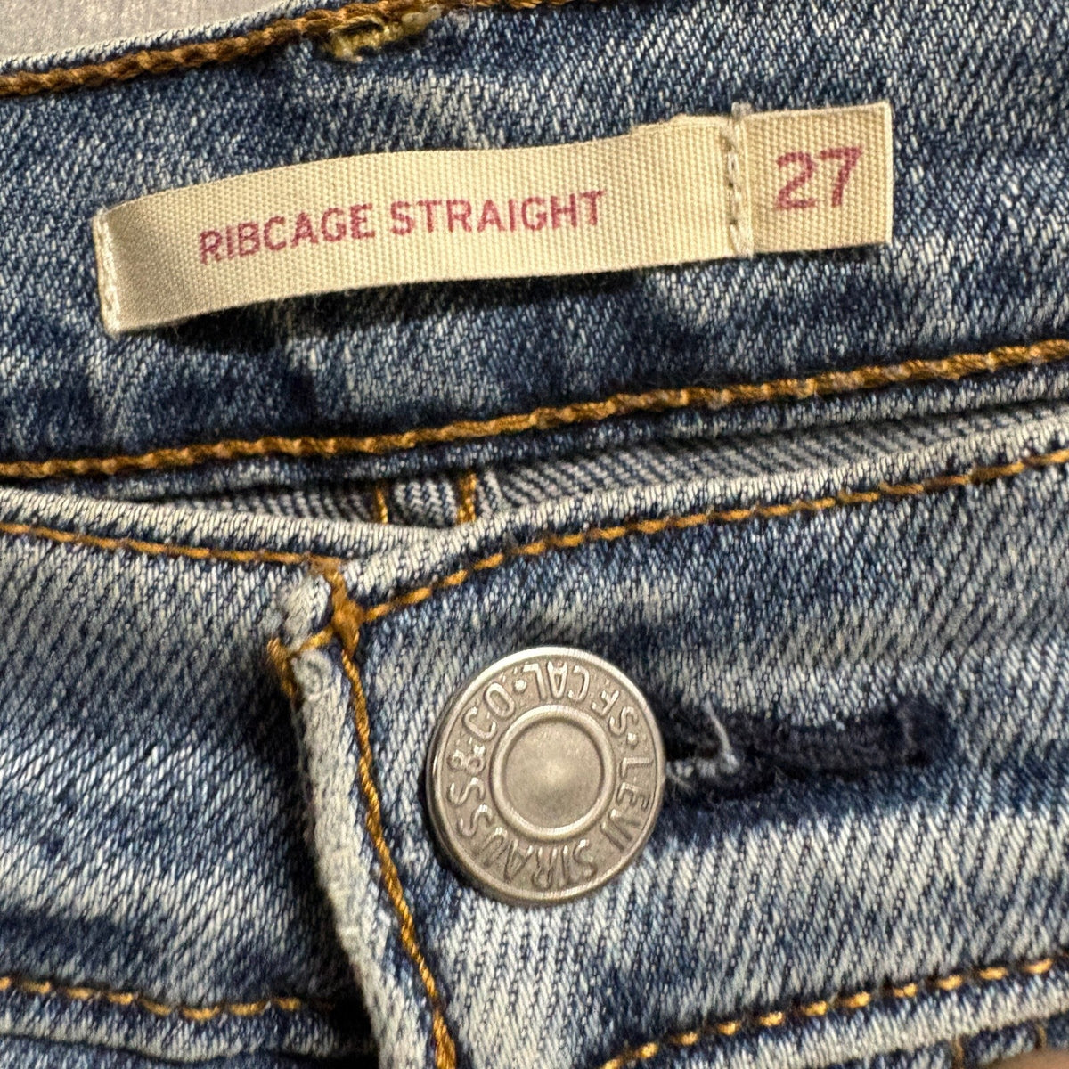 Levi's Ribcage Straight Jeans Womens 27 Blue High Rise Raw Hem Denim Crop