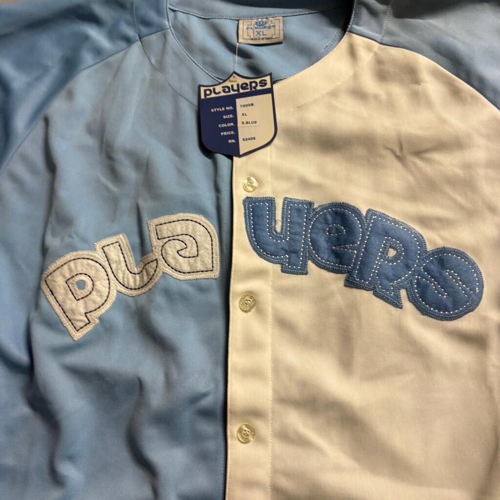 Players Brand Baseball Uniform Set Jersey Shorts Hat XL Sky Blue White 3 Piece