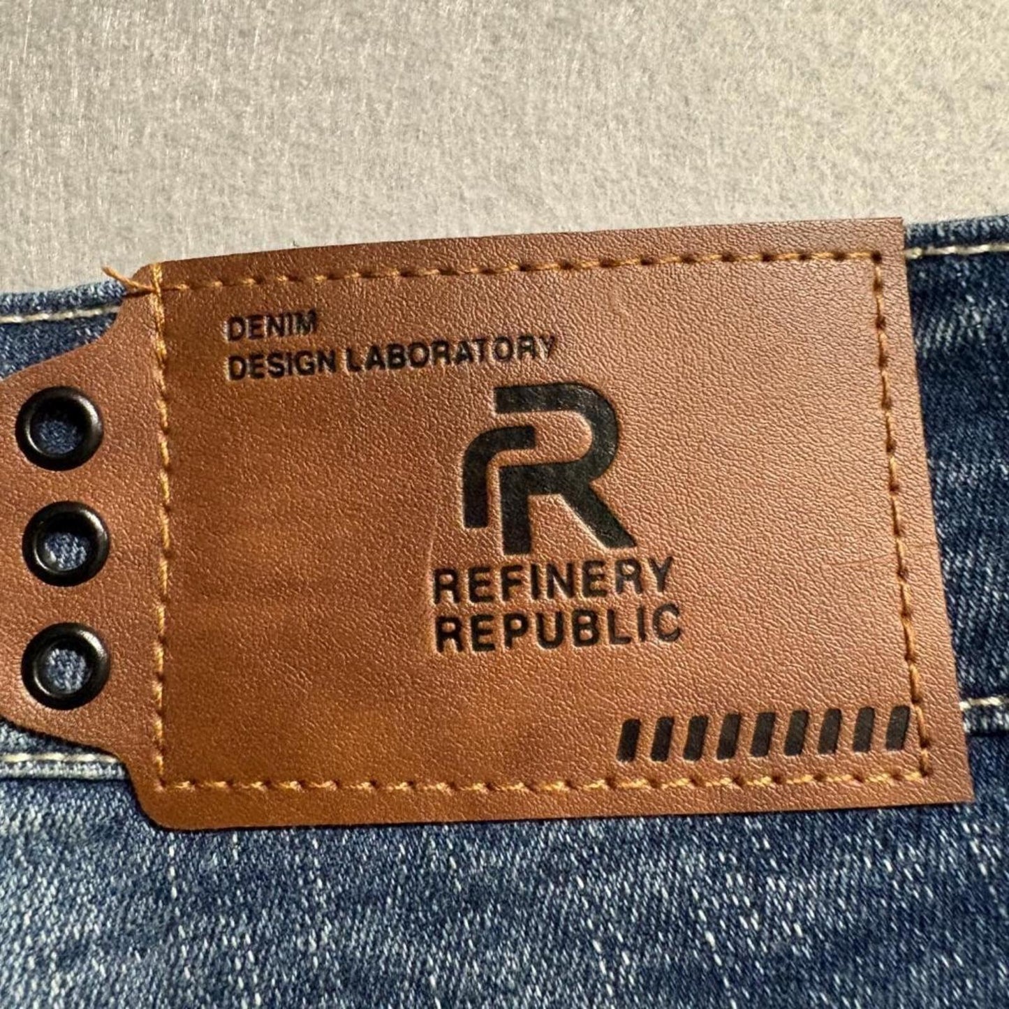 Refinery Republic Moto Jeans Mens 46 Blue Distressed Biker Slim Leg Denim