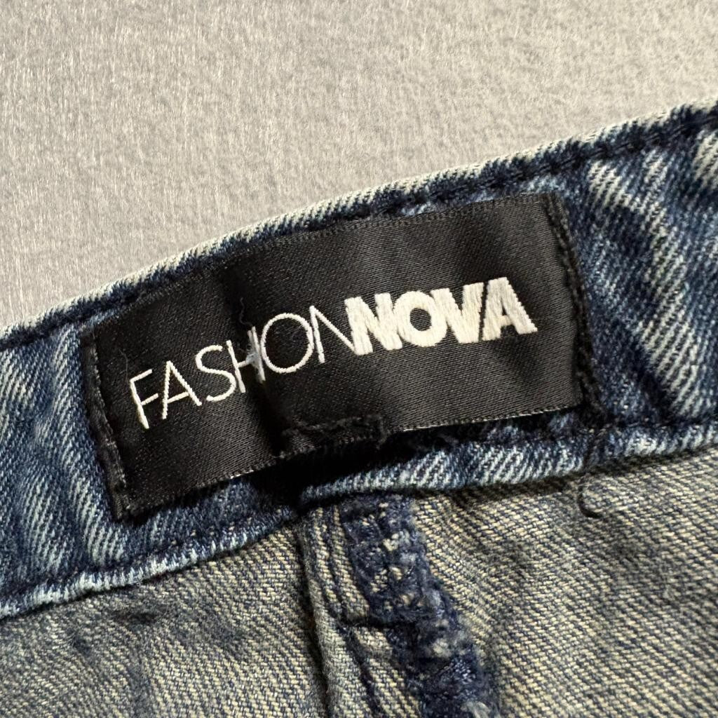 Fashion Nova Womens Wide Leg Jeans Size 3 Blue Acid Wash Seamed Panel Denim