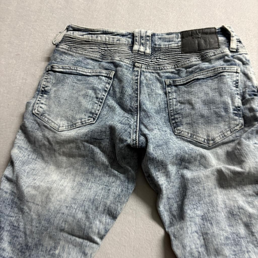 Rue21 Premium Biker Jeans Mens 28x30 Blue Acid Wash Moto Skinny Supreme Flex