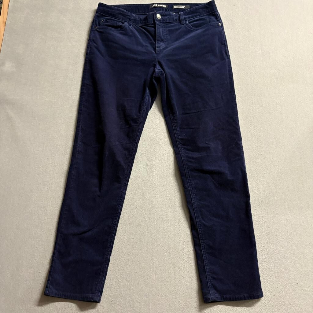 Joe Fresh Corduroy Pants Womens 10 Navy Blue Classic Slim Stretch Cord Pants