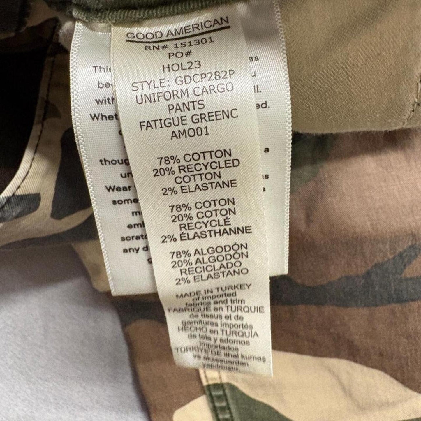 Good American Uniform Cargo Pants Womens 12/31 Camo Fatigue Green Stretch