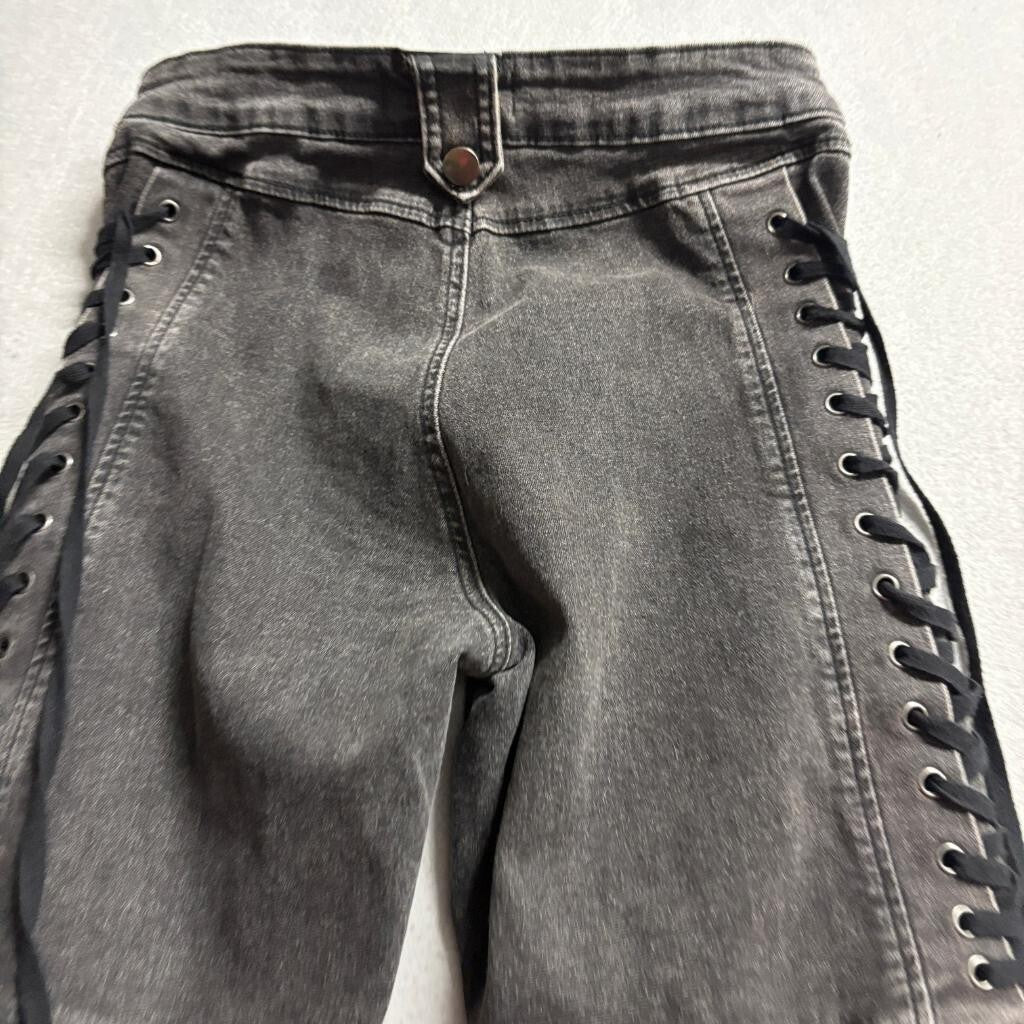 Fashion Nova Lace Up Side Jeans Womens Medium Black Denim Skinny High Rise