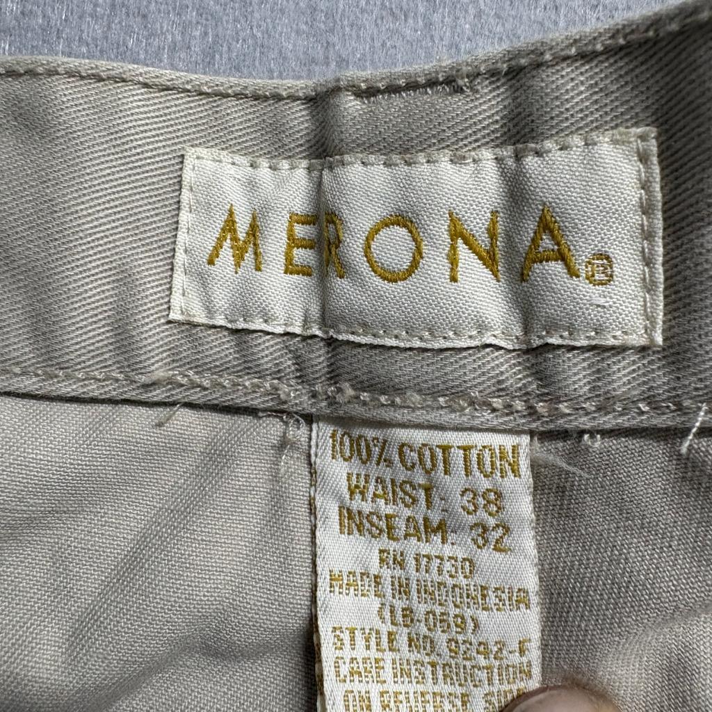 Merona Mens Chino Pants 38x32 Beige Khaki 100% Cotton Flat Front Casual