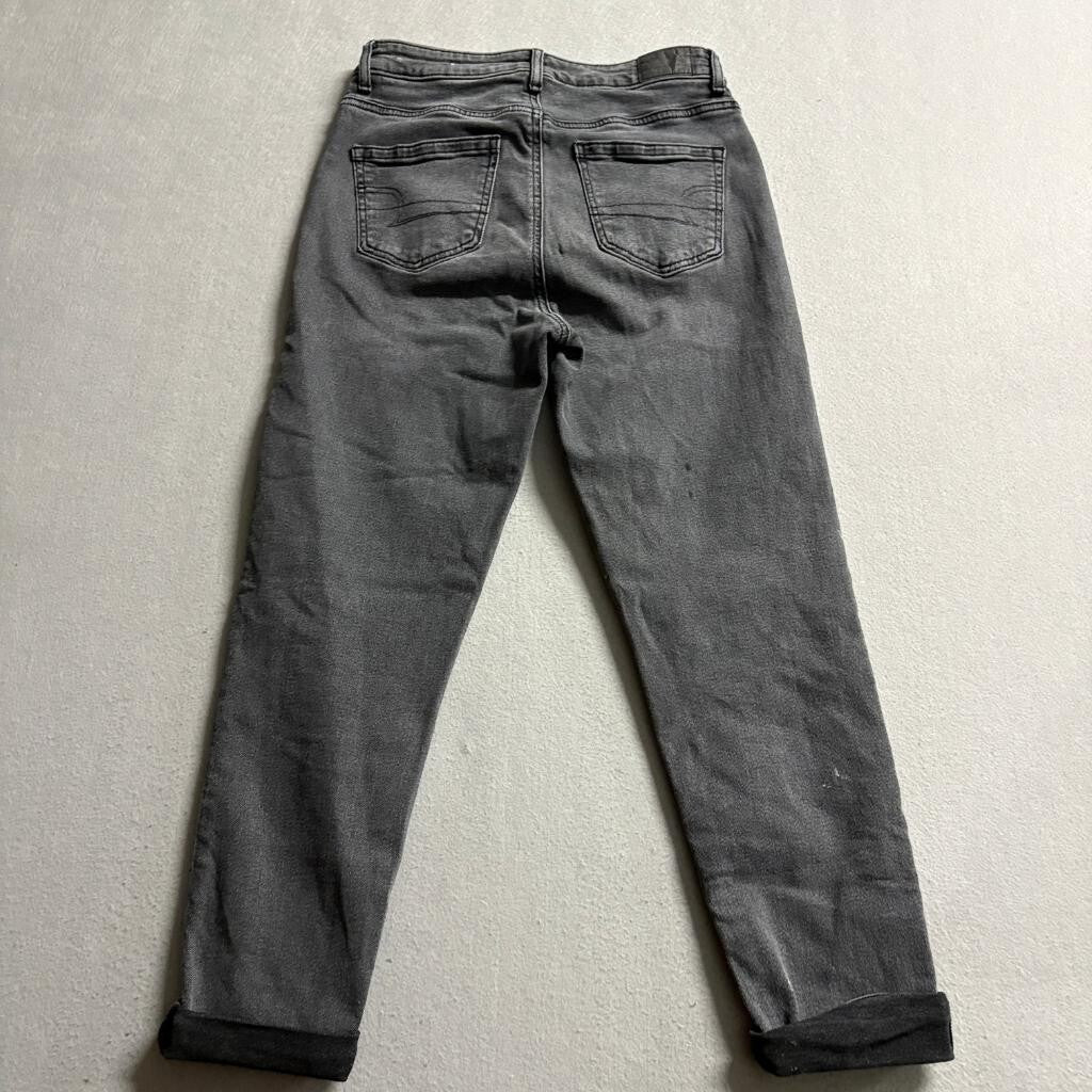 American Eagle Mom Jean Womens 0 Short Gray Denim High Rise Stretch Jeans