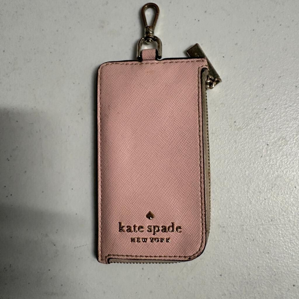 Kate Spade New York Pink Saffiano Leather ID Lanyard Card Holder Zip Wallet