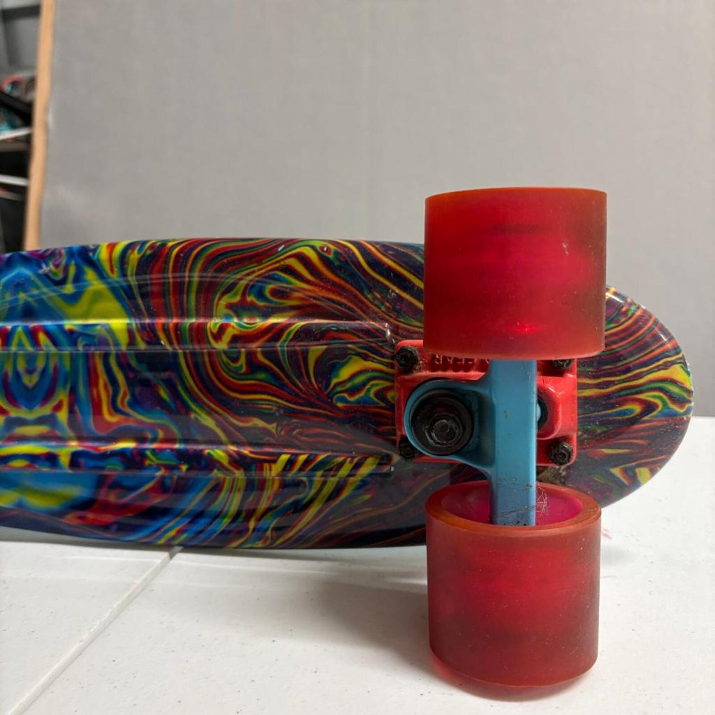 Madd Gear Retro Plastic Cruiser Skateboard 22 Inch Blue Deck Tie Dye Bottom