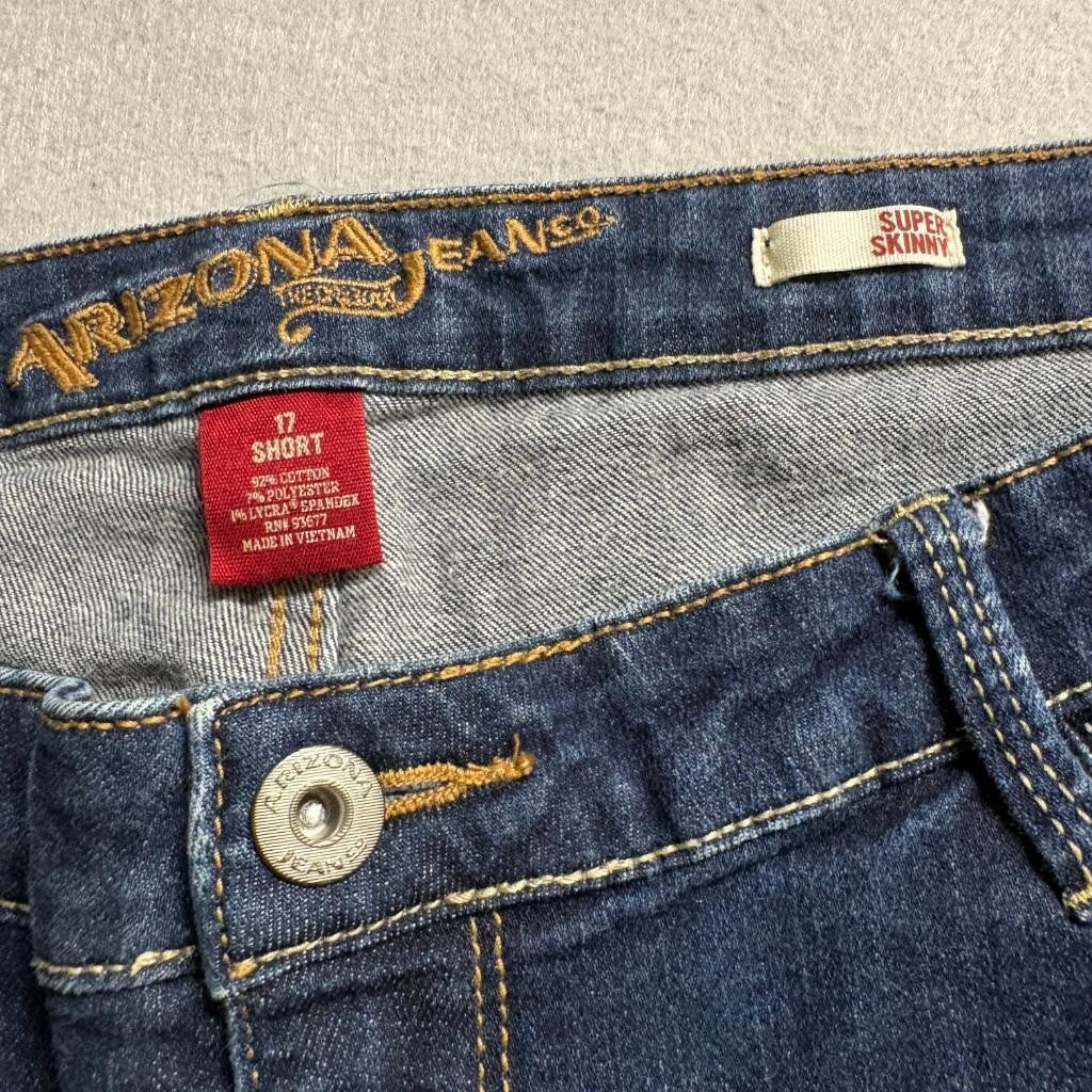 Arizona Jean Co Super Skinny Jeans Womens 17 Short Blue Denim Stretch