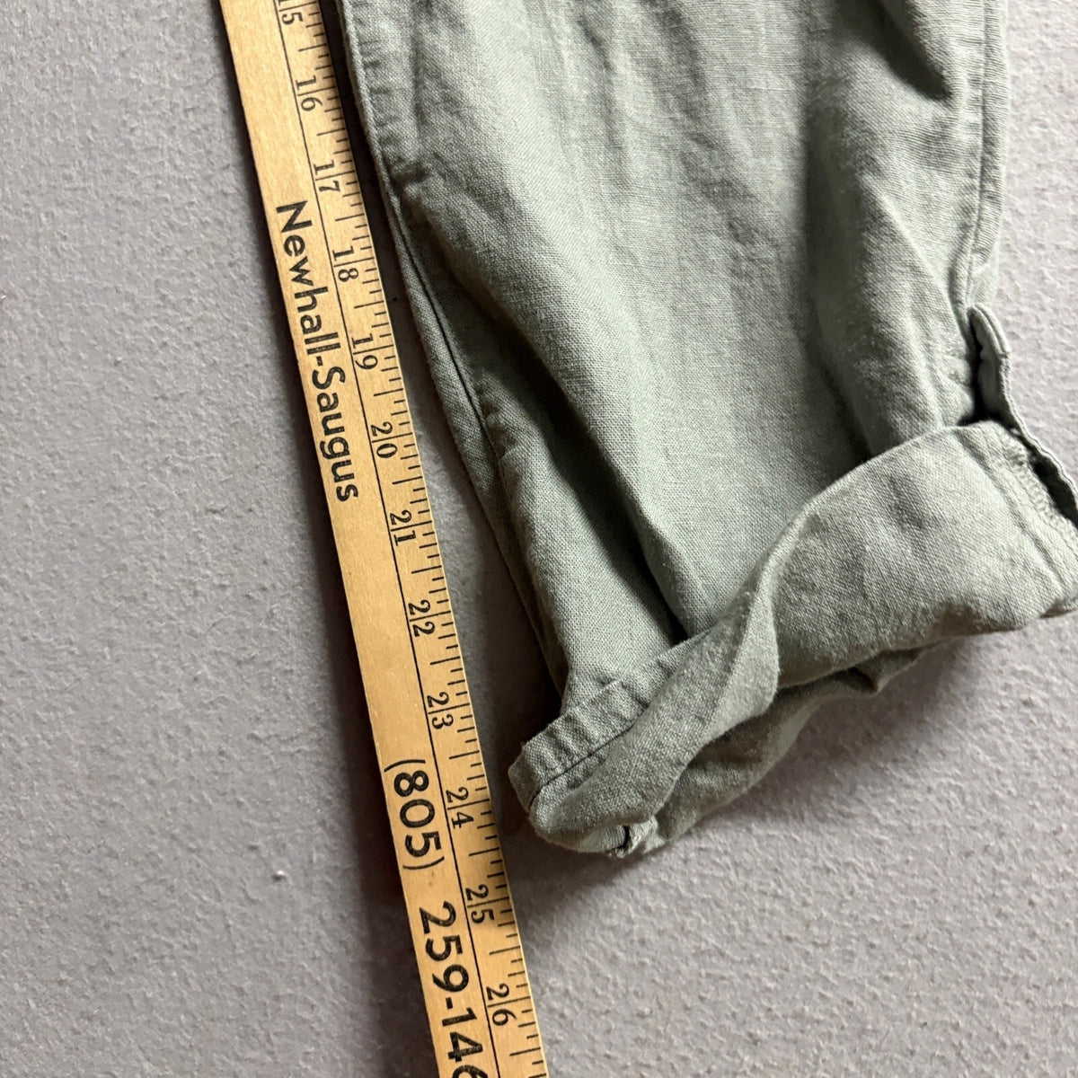 Roxy Linen Blend Pants Womens Large Green Drawstring Elastic Waist Roll Tab Hem