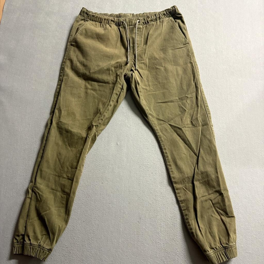 Freeworld Mens Jogger Pants Large Olive Green Cotton Twill Elastic Waist