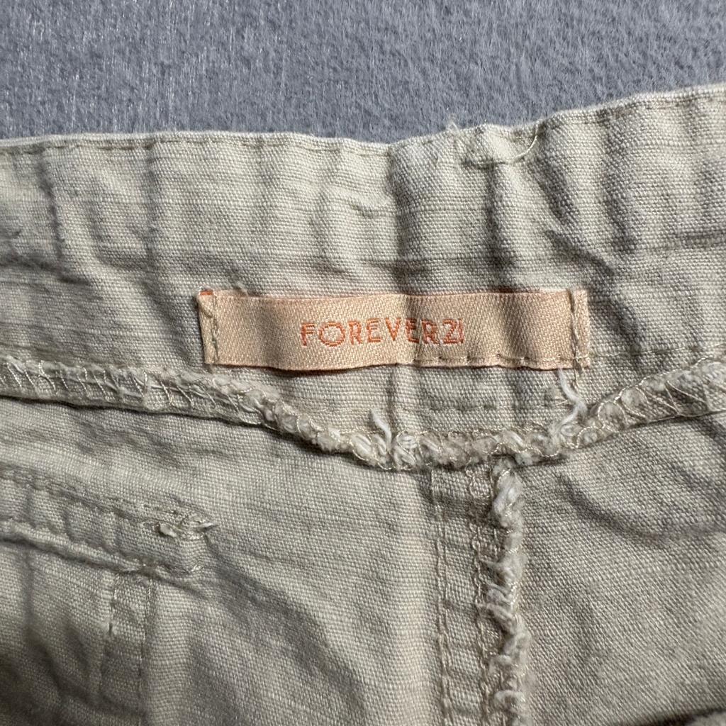 Forever 21 Womens Pants Large Beige Cotton Drawstring Wide Leg Utility Cargo Y2K