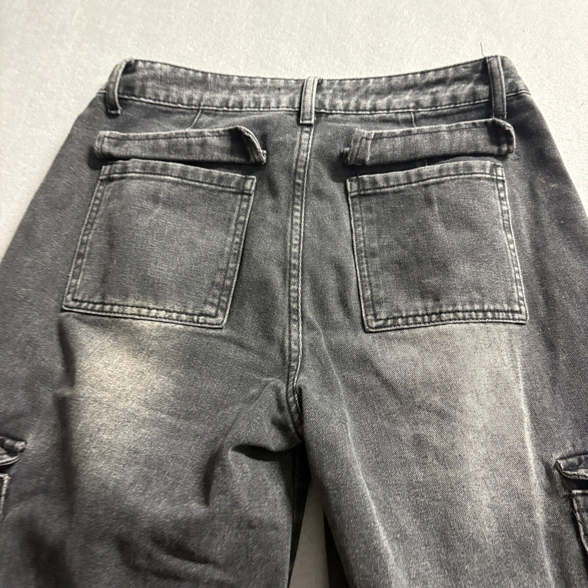 Charlotte Russe Cargo Pants Womens Small Black Denim Wide Leg Utility Strap Y2K