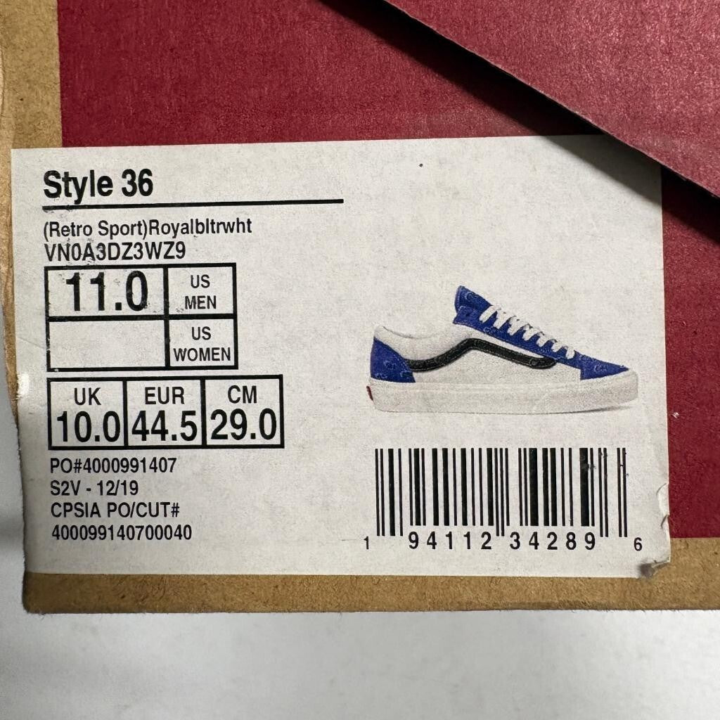 Vans Style 36 Retro Sport Royal Blue White Mens Size 11 VN0A3DZ3WZ9 Sneakers