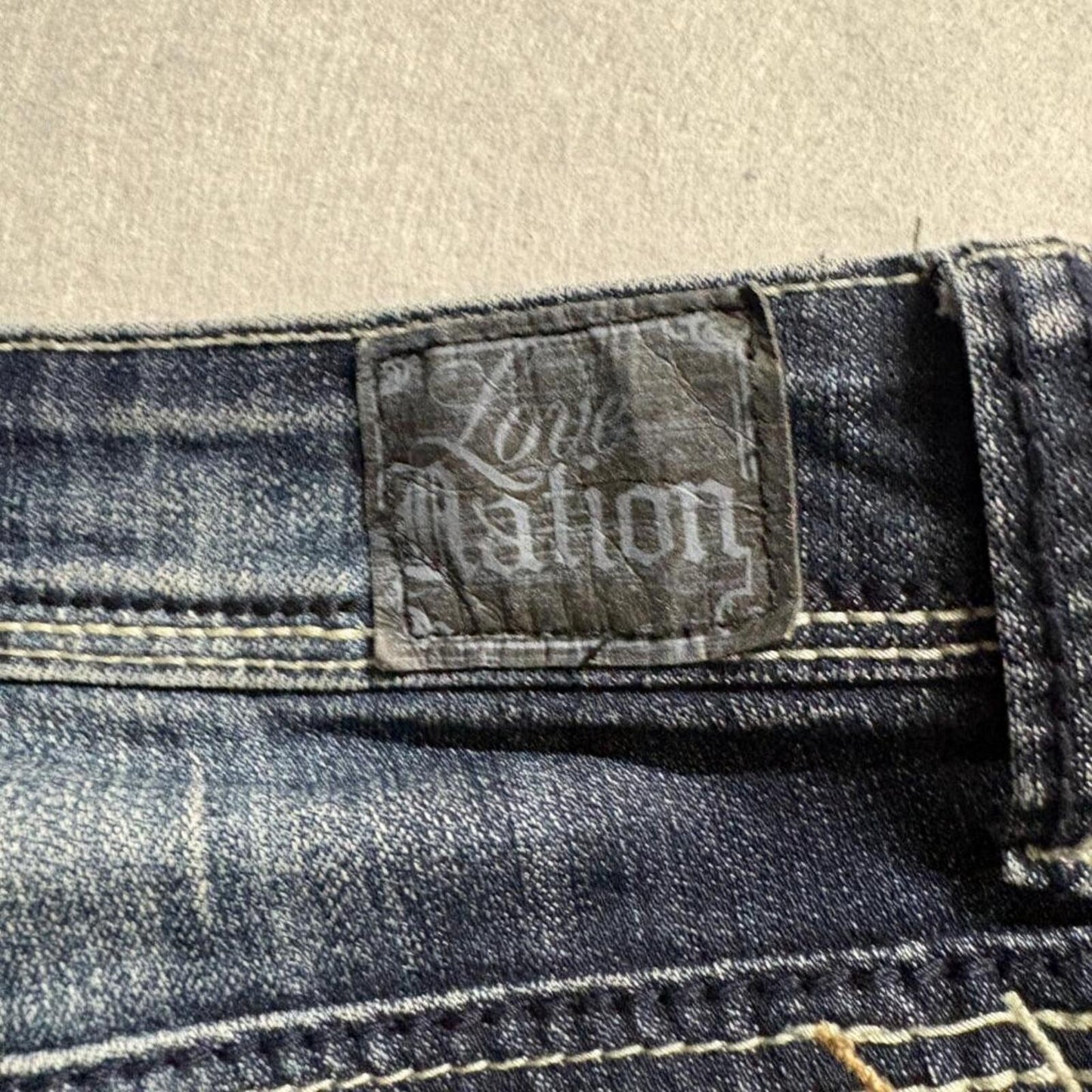 Love Nation Jeans Womens 12 Blue Denim Bootcut Thick Stitch Embroidered Pockets