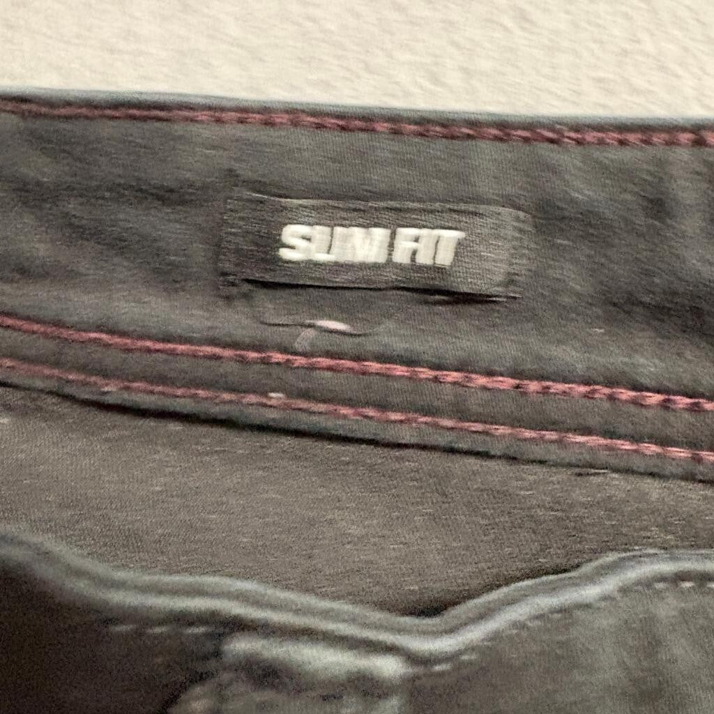 Stone Falcon Slim Fit Jeans Mens 36x32 Black Distressed Raw Hem Denim Pants